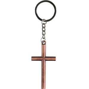 Dark Rose Gold Cross Keychain | Religious Pendant Key Ring Minimal